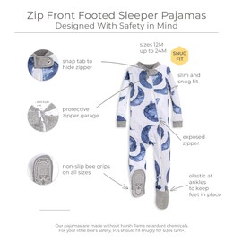 Burt's Bees Baby Baby Girls Pajamas, Zip Front Non-Slip Footed Sleeper Pjs Toddler, Indigo Hello Moon, 12 Months