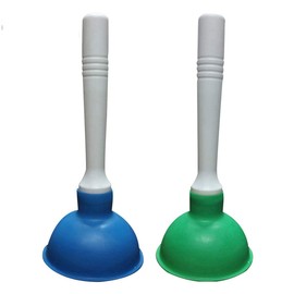 Coralpearl Drain Plunger, Small Hand Force Plumber Helper, Little 4 inch Cup Clog Remover, Tiny Rubber Unclogger in 9" Short Handle for Kitchen Sink, Bathroom Toilet, Shower Bath Tub (Blue + Green)