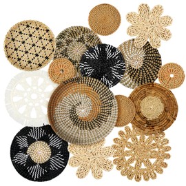 Xuhal 15 Pcs Boho Wall Basket Decor Hanging Woven Wall Basket Decorative Rustic Handcrafted Seagrass Baskets Round Woven Hanging Art for Home Farmhouse Kitchen Table Living Room (Stylish Style)