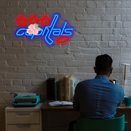 Hockey Team Capitals Neon Sign, Dimmable LED Creative Ice Hockey Sports Neon Sign for Man Cave Club Bedroom Party Bar Gifts for Man Boys Fans(15.7 * 8.7in)