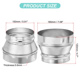 PATIKIL 7 to 6 Duct Reducer, 7 to 6 Inch Galvanized Steel Air Ducting Pipe Vent Hose Reducer Increaser Round Dryer Ventilation Coupler for HVAC Duct Fan Dryer Vent Chimney