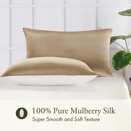 LilySilk 1PC Silk Pillowcase for Hair and Skin, 19 Momme 100% Mulberry Silk with Cotton Underside, Soft Hypoallergenic Silk Bed Pillow Case with Hidden Zipper Bag Package(Standard 50x75cm, Taupe)