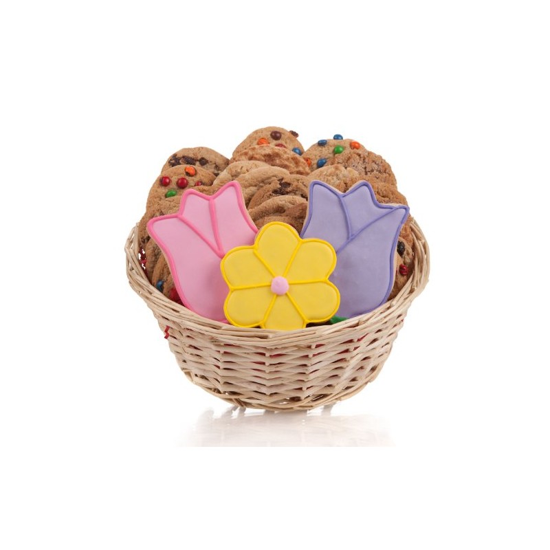 Tulips & Daisy Cookie Gift Basket- 24 Pc.