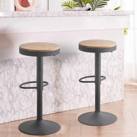 YOUNIKE Bar Stools Set of 2 Counter Height Rustic Wooden Barstools Adjustable Swivel High Tall 30 inch Metal Bar Chairs for Home Kitchen Island Grey