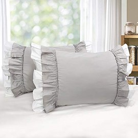 Softta 20x30 Ruffle Pillowcase Ruched Decorative Ruffles Bowknot Pillow Shams 2 pcs Pillow Covers 100% Washed Cotton Peach Pink Twin/Full/Queen Envelope Closure (NO Comforter NO Filling)