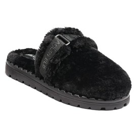 Karl Lagerfeld Paris Men's Furry Logo Adjustable Strap Sandal Slide, Black, 13