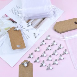 Pack of 60 Guardian Angel Pendants, Guest Gifts, Confirmation Angel Beads Pendants, Guest Gifts, Wedding Guardian Angel with Christening Pendant, Organza Bag, Kraft Paper Pendant for Christmas,
