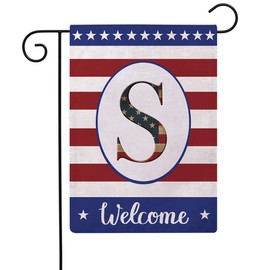 Patriotic Decorative Flag Initial Letter Garden Flags with Monogram S Double Sided American Independence Day Flag Welcome Burlap Garden Flags 12.5×18 Inch for House Yard Patio Outdoor Decor(S)