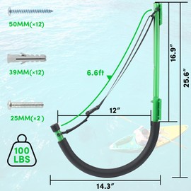 VEITHI Kayak Storage,2 Pack Kayak Wall Mount Green,Heavy Duty Steel Kayak Storage Rack Holds Up to 100 LBS with EVA Protector for Hanging Bicycle Surfboard Snowboard