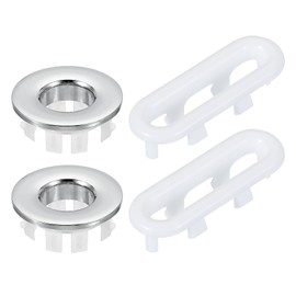 PATIKIL Sink Overflow Ring, 4 Pcs Bathroom Sink Overflow Drain Cover Sink Basin Trim Insert in Hole Round Cap for Bathroom Kitchen Basin Wash Basin, Silver/White