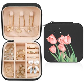 BUZCOZY Travel Jewelry Case,Jewelry Box for Women,Travel Essentials,Gifts For Women Girl,Gift for Any Occasion (Tulip-B)