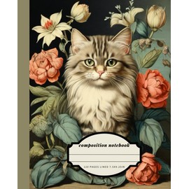  Composition Notebook 120 Pages 7.5 X 9.25': Vintage Aesthetic Botanical Print Cat Flowers Vintage Style for College Work Study