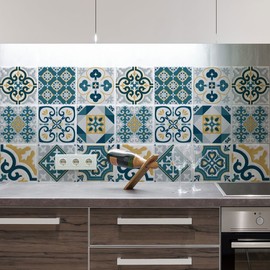 RE-COVERTILES - Tile Stickers Bathroom and Kitchen 12 Pieces 15 x 15 cm - PS00105 PVC Wall Decoration Waterproof Tiles Mosaic Style Azulejos Cement Tiles