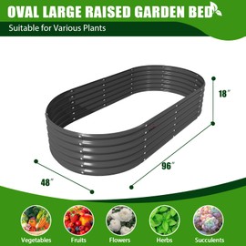 A ANLEOLIFE 8X4X1.5 ft Galvanized Raised Garden Beds Outdoor, Oval Large Metal Planter Box for Planting Vegetables Flowers Herb, Anti-Rust & Easy-Setup, Quartz Grey