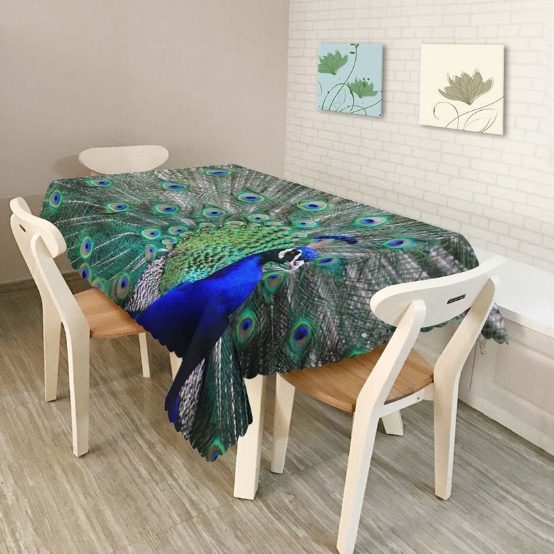 Walmsco Tablecloth Blue Green Peacock Feathers Decor For Dining Room