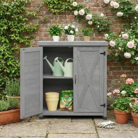 US Warehouse in Stock Waterproof Potting Bench Outdoor Garden Storage Sheds Wood Table Top Outdoor Work Station Tabletype: Gray