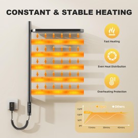 Swivel Towel Rack with Storage Rack, Rotating Heated Towel Rack Wall Mounted Drying Rack,Stainless Steel Towel Warmer 5 Bars with Built-in Timer, 1h-9h,150w,Plug-in or Hardwired,Black