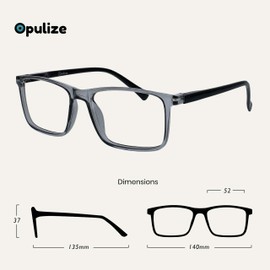 OPULIZE Ink Reading Glasses 4 Pack Large Rectangular Frame Transparent Grey Dark Red Spring Hinges Scratch Resistant Mens Womens RRRR4-77ZZ +1.50