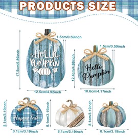 GlikCeil 5 Pcs Fall Decorations for Home Fall Wooden Pumpkin Tabletop Signs Thanksgiving Pumpkin Centerpiece Hello Fall Tiered Tray Decoration for Thanksgiving(Blue)