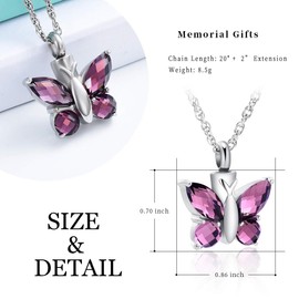 shajwo Cremation Jewelry Butterfly Urn Necklace for Ashes for Women Men Keepsake Memorial Human Pet Ashes Locket Pendant,Purple