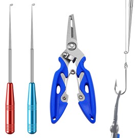 Zasjon 2 Piece Hook Remover Fishing with Fishing Pliers Line Cutter Fishing Accessories Set Outdoor Multifunctional Fishing Pliers Portable Fishing Hook Remover Steel Hook Remover Pliers Fishing Tools