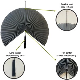 ChumDecor Fan Wall Decor,Japanese Wall Fan Decor,Large Bamboo Fan Wall Art For Boho Hanging Headboard,Decorative Folding Fan For Over Bed Decorations,Large Wall Dcor (60 inch, Darkgrey)