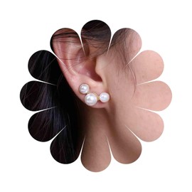 Aneneiceera Vintage Pearl Stud Earrings Gold Beads Crawler Stud Earrings Small Crawler Earrings Tiny Cluster Pearl Earrings Jewellery for Women and Girls, Zinc