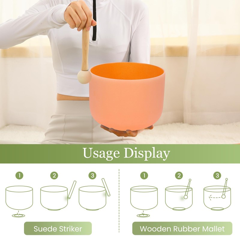 432HZ 8 Inchs D Note Orange Frosted Crystal Singing Bowl