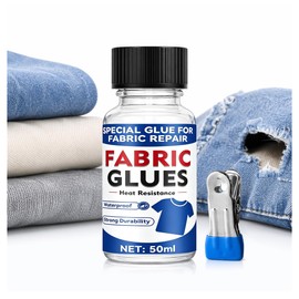 Fabric Glue Permanent, Washable Clear Glue for Clothing Patch, Liquid, Quick-fix Fabric Adhesive for Cotton, Canvas, Denim, Textile, Doll, Leather, Nylon, Polyester, Flannel (50ml)