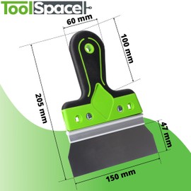 ToolSpace Surface Spatula Made of Stainless Steel 150 x 60 mm - Blade Width 150 mm - Facade Spatula with Aluminium Holder, Soft Grip Professional Smoothing Spatula Wide Spatula Made in EU Rustproof
