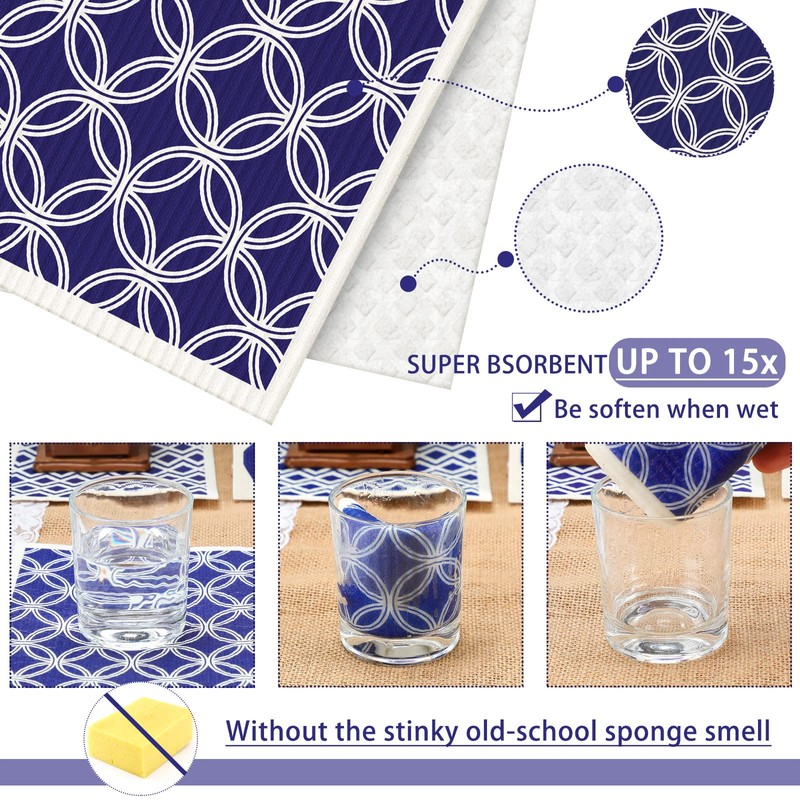 Patelai 6 Pieces Swedish Kitchen Dish Towels Decoration Navy Blue