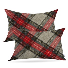 Batmerry Red Grey Plaid Decorative Pillow Covers, Red Black Gray Modern Plaid Double Sided Throw Pillow Covers Sofa Cushion Cover Lumbar 12 x 20 Inches(Set of 2)