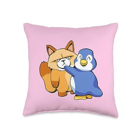 Cute Penguin Hug Mad Cat Cartoon Penguin Cats Couple Hug Friendship Love Throw Pillow, 16x16, Multicolor