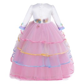 MYRISAM Unicorn Costume Princess Birthday Pageant Party Dance Performance Carnival Long Maxi Tulle Fancy Dress Up Long Sleeve Outfits Pink 6-7T