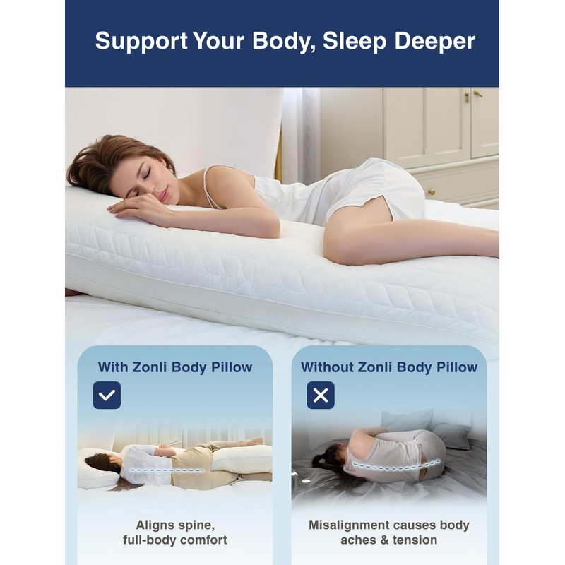 ZonLi Adjustable Memory Foam Body Pillow for Adults, Firm Support