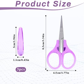 3Pcs Small Craft Scissors 3.4"Tiny Travel Scissor Mini Craft Scissors Set All Purpose Stainless Steel with Protective Cover Fine Tips Design for Paper Cutting Scrapbooking Crochet(Pink Purple Blue)