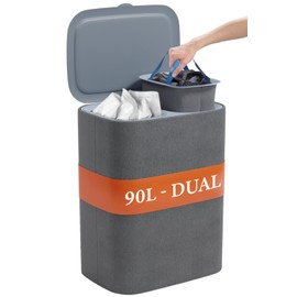 Dual Section 90l Laundry Basket with Lid – Tall divided Double Laundry Hamper with 2 Removable Washable Bags, Large Laundry Sorter for Easy Clothes Separation