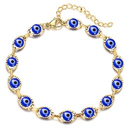 Caiyao 14K Gold Silver Rose Gold Plated Evil Eye Blue Ojo Beaded Bracelets Turkish Protection Amulet Bangle for Women Lucky Safety Jewelry-A gold deep blue