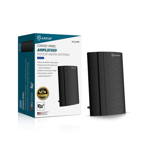 Indoor Amplified AM/FM Antenna, ANTOP Curved Panel AT-212FM with Built-in