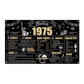 Large Black Gold 50th Birthday Party Decorations Back in 1975 Banner for Men Women 50 Anniversary Photo Background Poster Sign Party Supplies for Outdoor or Indoor