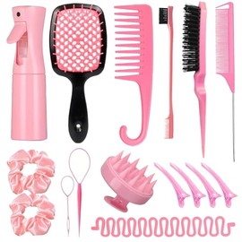 Juego de Peines para el Cabello de 16 Piezas, Set de Cepillos para Cabello Rizado para Mujer, Suave, Ergonómico, sin Daño y Antienredos, para Cabello Húmedo o Seco, Barba, Cejas y Pestañas