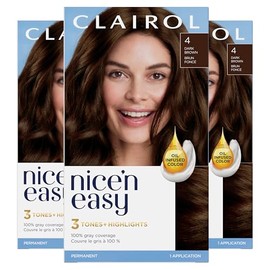 Clairol Nice'n Easy Permanent Hair Dye, 4 Dark Brown Hair Color, Pack of 3