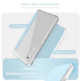 TUDIA SKN FLIP V2 Designed for Onyx Boox Palma 2 Case - [Enhanced Auto Wake/Sleep Technology] Shockproof Slim Transparent TPU Back with Textured Leather Cover (Blue)