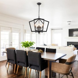 ETONIMERR Farmhouse Chandelier for Dining Room Light Fixture 5 Light Modern Black Chandelier Industrial Lighting Fixtures, Adjustable Geometric Hanging Light for Kitchen Living Room Entryway Bedroom