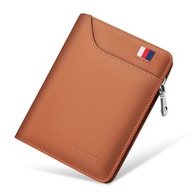 VANNANBA - portafolios para hombre con cierre de piel auténtica para tarjetas de crédito con bolsillo para monedas, Café, Casual