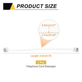 sourcing map 2 Pack Telephone Cord, 0.7ft Phone Cable RJ12 6P6C Male to Male Straight Wired Handset Cord for Home, Office, White
