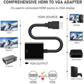 Adaptador HDMI a VGA, convertidor HDMI a VGA Chapado en Oro (Macho a Hembra), Adaptador HDMI Compatible para computadora, computadora portátil, PC, Monitor, proyector, televisión de Alta definición