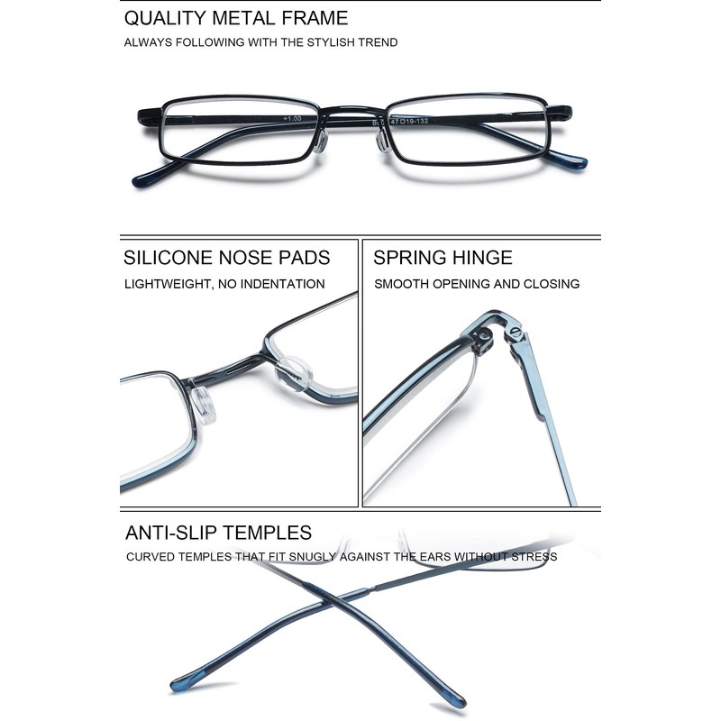 VEVESMUNDO Blue Light Blocking Reading Glasses Portable Metal Lightweight Compact