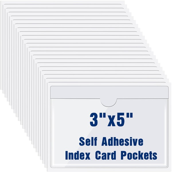 50 Pack Self Adhesive Index Card Pockets with Top Open