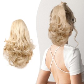 Gairyan 25 cm Ponytail Hairpiece Braid Extensions Long Curly Claw Clip-In Ponytail Extensions Synthetic Hair Extensions Wavy Hairpiece Hair Extension (Dirty Blonde Mix Bleach Blonde)